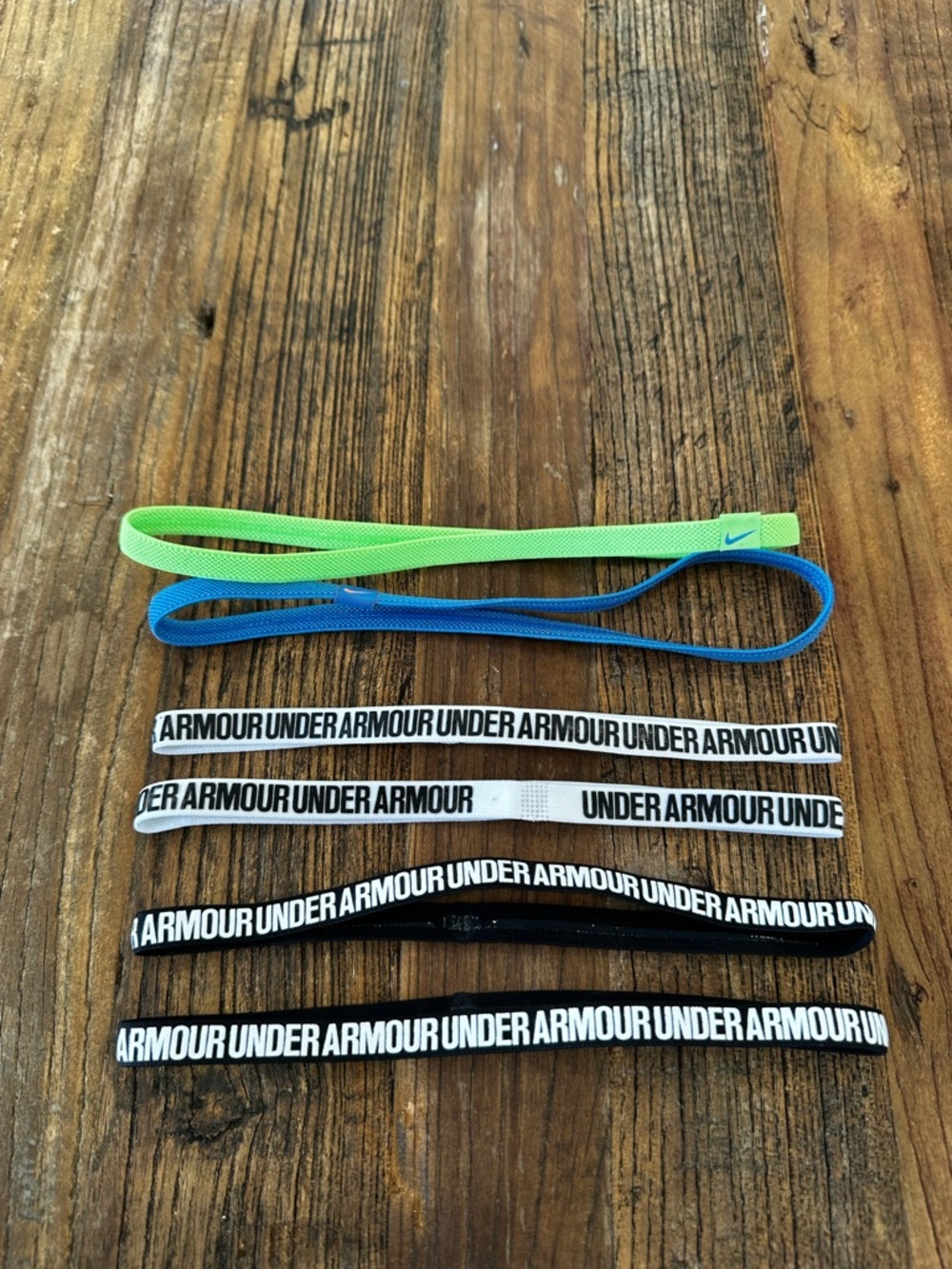 Under Armour,Nike Elastic Headbands - Neon Green, Royal Blue, Black & White Set